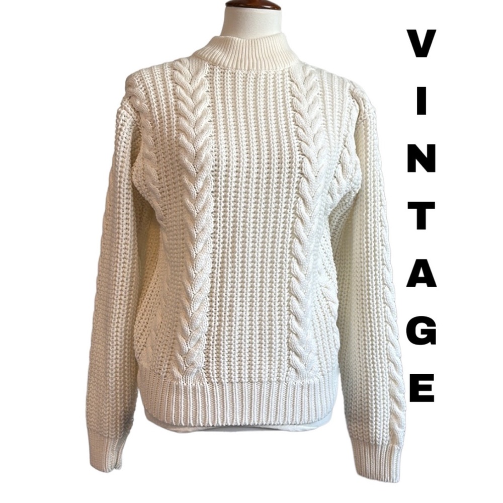 Vintage chunky cable mock neck sweater